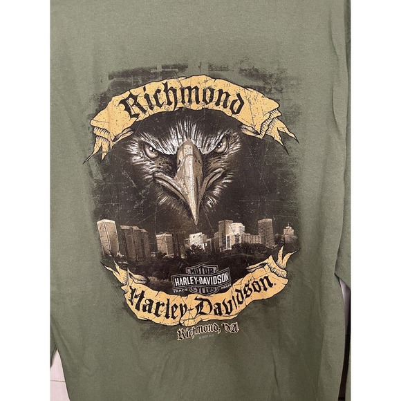 Harley Davidson Mens Long Sleeve Large Shirt‎ Army Green Richmond Virginia Logo - Picture 5 of 6